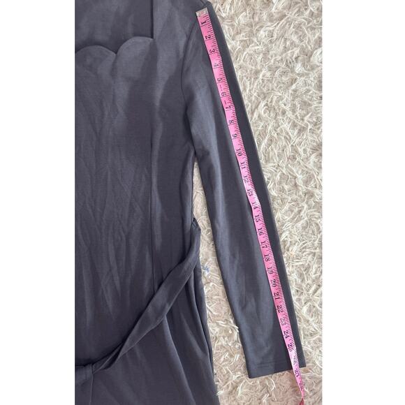 Mikarose Women's Size S Gray Scalloped Neck Tie Waist A Line Dress #0601 - Picture 10 of 11